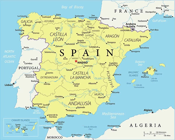 wall map of Spain basic  Wall maps of countries of the World