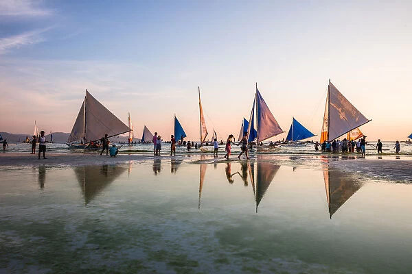 Sailboats at sunset, Boracay island, Philippines