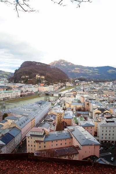 Salzburg rooftops and mountain range