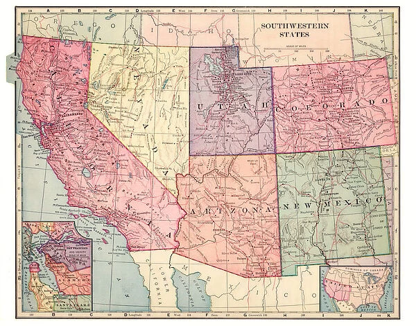 Southwestern States Map 1892 Print 14756010 Fineart Cards