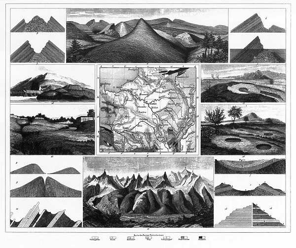 Stratification in Mountains and Basins; Fissures and Craters Engraving