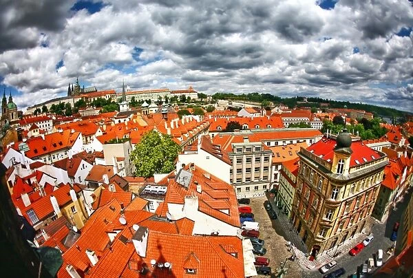 Sunny Prague, Czech Republic cityscape before storm