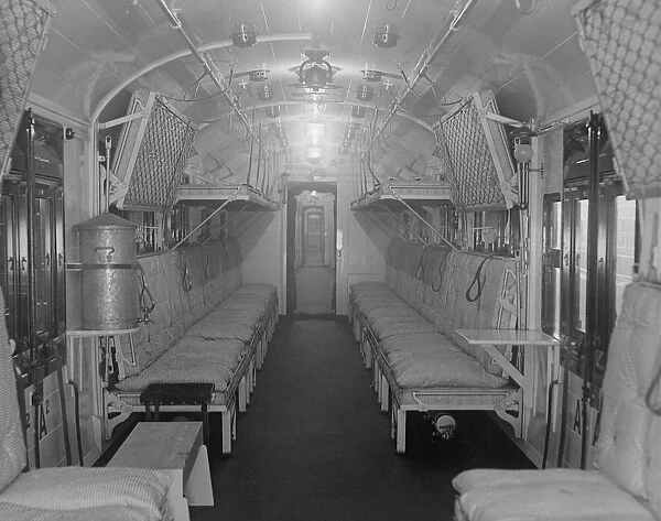 Train Lounge. 1st January 1918: The lounge of an American Army Ambulance Train at St