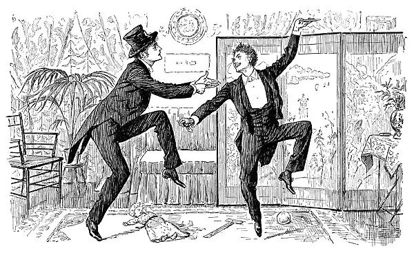 Two Victorian gentlemen dancing a jig