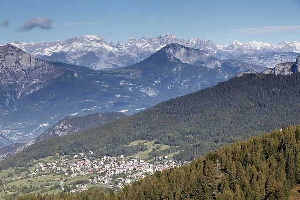 View towards Sette Comuni with Brenta and Adamello mountains, Folgaria, Trentino, Italy, Europe