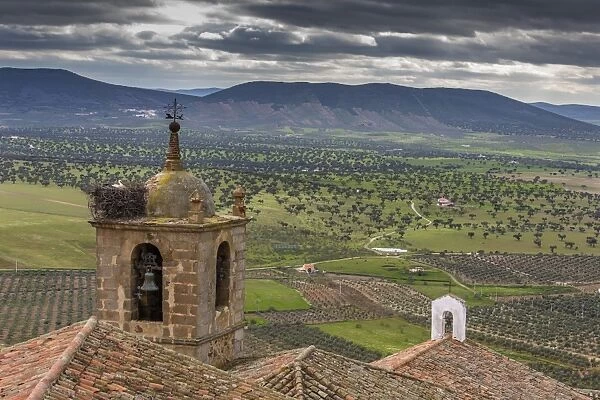 View of typical landscape of the Extremadura, at Quintana de la Serena, Extremadura, Spain