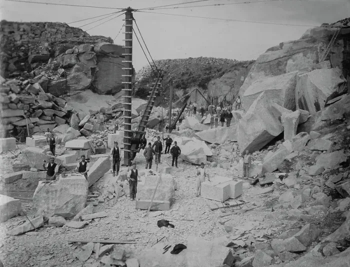 Framed Print : Maen Quarry Print, Constantine, Cornwall 1900: Granite quarry workers Framed Print : Maen Quarry Print, Constantine, Cornwall 1900: Granite quarry workers