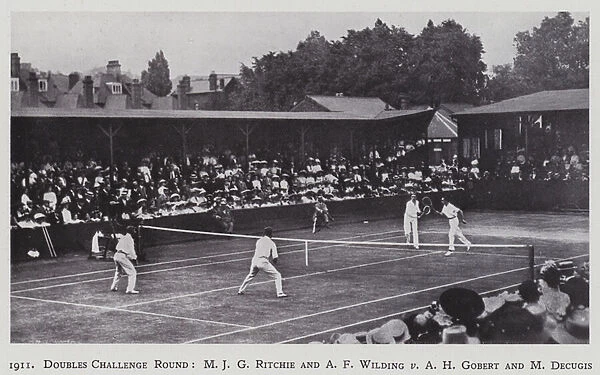 1911, Doubles Challenge Round, M J G Ritchie and A F Wilding v A H Gobert and M Decugis (b  /  w photo)