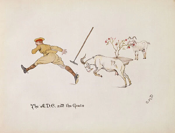 The A. D. C and the Goats, from The Leaguer of Ladysmith, 1900 (colour litho)