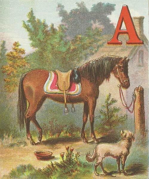 A: A Stands for Arabian, with Neptune to Guard All Saddled and Bridled, the Pet of Our Yard. 1870 (illustration)
