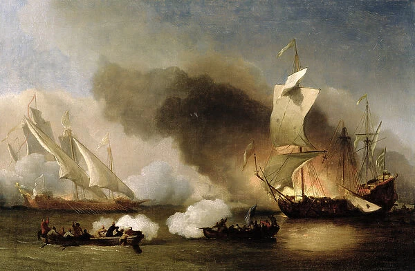 An Action off the Barbary Coast with Galleys and English Ships, c. 1695 (oil on canvas)