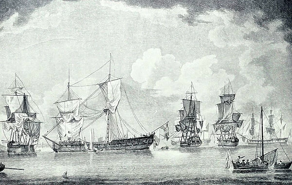 The action off the Isle of Man, 1760 (line engraving)
