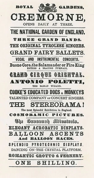 Advertisement for Cremorne Gardens (engraving)