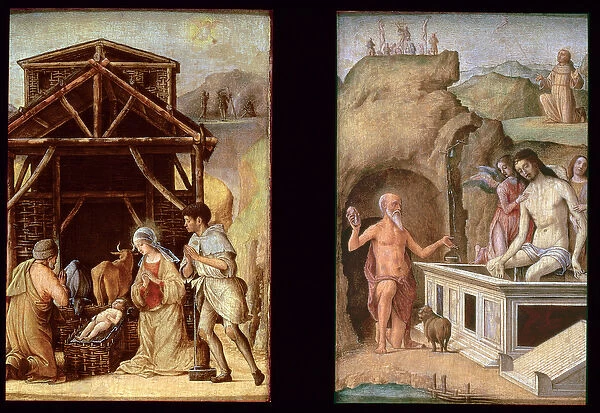 The Adoration of the Shepherds, and The Dead Christ, c. 1490 (panels)