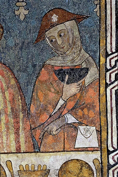 Agape. Detail: pilgrim of saint Jacques, 1330 (tempera)
