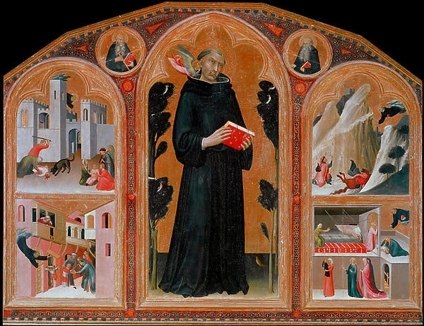 Agostino Novello called the Panormitano and the representation of four of his miracles, c. 1328 (tempera on wood)
