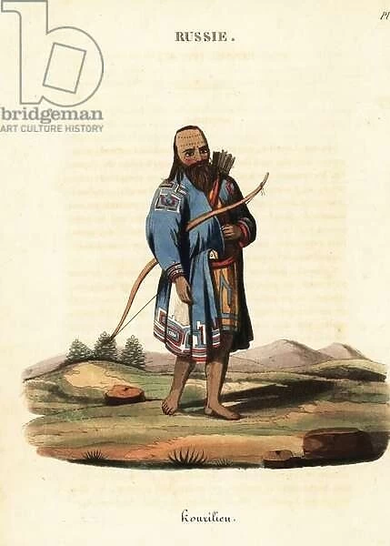 Ainu man of the Kuril Islands, Russia, 18th century. 1823 (engraving)