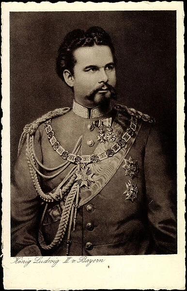Ak King Ludwig II of Bavaria with Order and Badge (b  /  w photo)