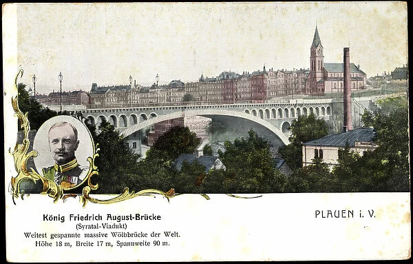 Ak Plauen im Vogtland, King Friedrich August Bridge, Syratal Viaduct (b  /  w photo)