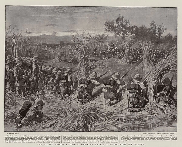 The Allied Troops in China, Germans having a Brush with the Boxers (litho)