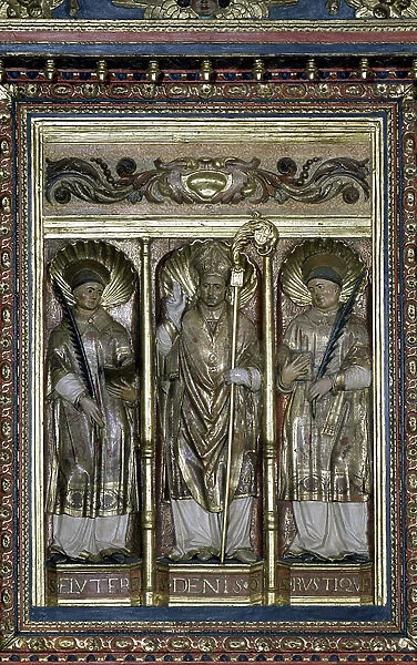 Altar St Denis (representation of Saint Eleuter, Saint Denis and Saint Rustique) - by Master Worker Pierre Arnaud, Church N.D. of the Assumption of Rognes, 1653