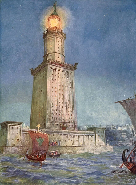 Ancient Beacon of the Mediterranean: The Pharos of Alexandria (colour litho)