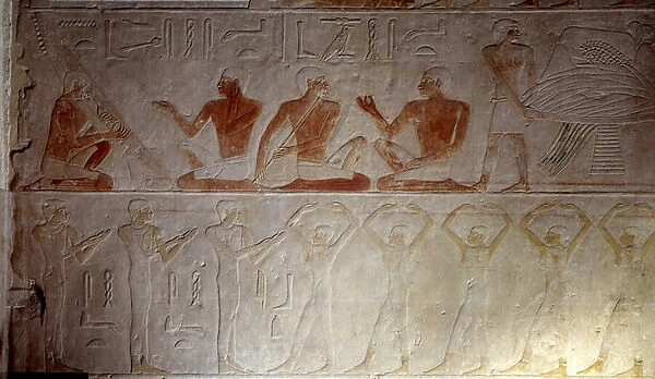 Ancient Egypt: limestone relief representing musicians from the Chapel of Mastaba in