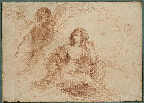 An angel appearing to Hagar and Ishmael, c. 1653 (red chalk)