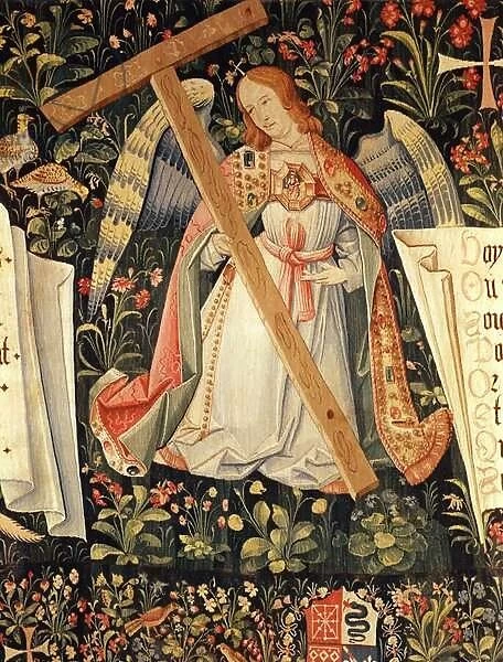 An angel carrying the cross, from a tapestry depicting angels with the instruments of