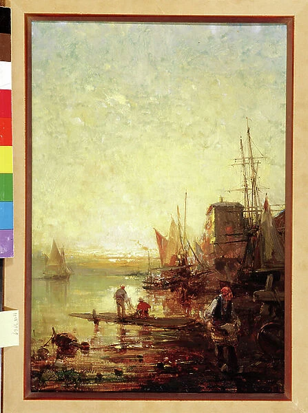 The anime port of Toulon at sunset Painting by Paul Bistagne (1850-1886) 1887 Sun. 53x38 cm Mandatory mention: Collection foundation regards of Provence, Marseille