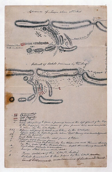 Annotated sketch map of the Battle of Boomplaats, 29 August 1848 (paper)