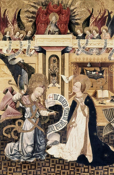 Annunciation and God the Father surrounded by angels, altarpiece, 1432-34 (tempera on board)