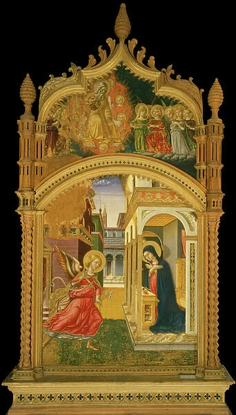 Annunciation and God surrounded by angels, altarpiece, 1482 (oil on wood)