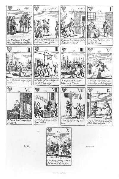Anti-catholic playing cards commemorating the Glorious Revolution of 1688