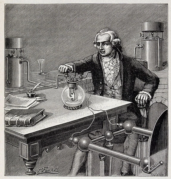 Antoine Laurent de Lavoisier (1743-1794) leading an experiment - in '