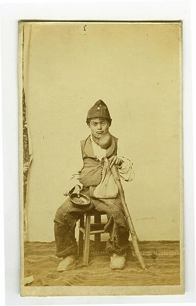 Aosta, Italy, Portrait of a mountain idiot doing the quete and nicknamed the 'gentleman of Aosta', 1863