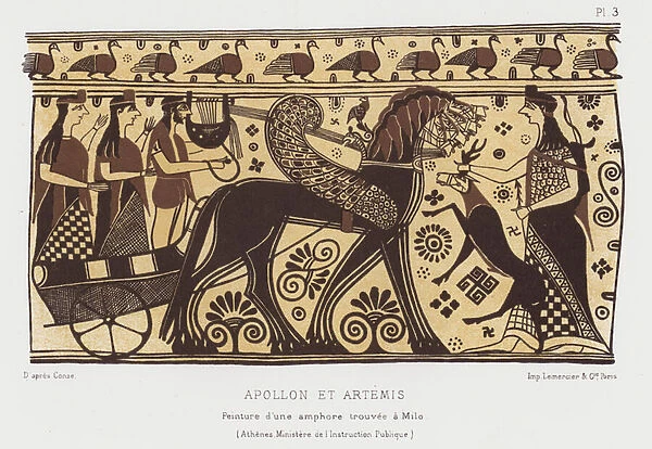 Apollo and Artemis (colour litho)