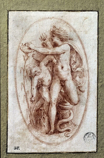 Apollo and Hyacinth. Drawing a la sanguine by Pietro Buonaccorsi (1500-1546  /  47