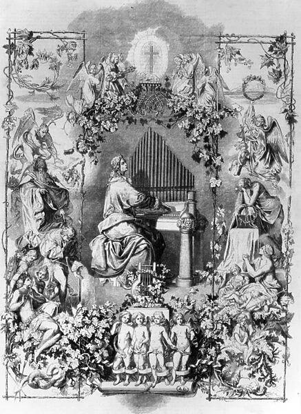 Apotheosis of Mozart, engraved by Carl Joseph Geiger, 1857 (engraving)