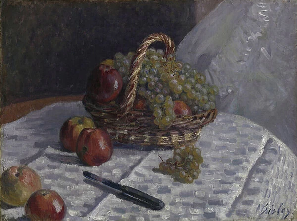 Apples and Grapes in a Basket, c. 1880-81 (oil on canvas)