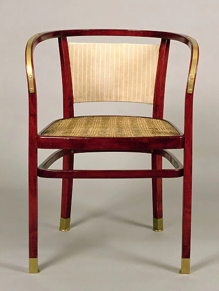 Armchair, 1902 (stained beech wood, upholstered back & brass fittings)