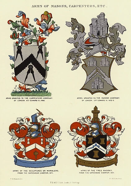 Arms of Masons, Carpenters, etc (colour litho)
