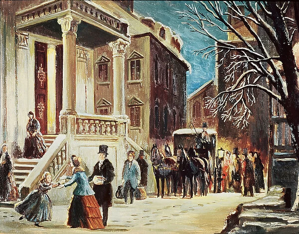 Arrival at the Christmas Party (oil on canvas)