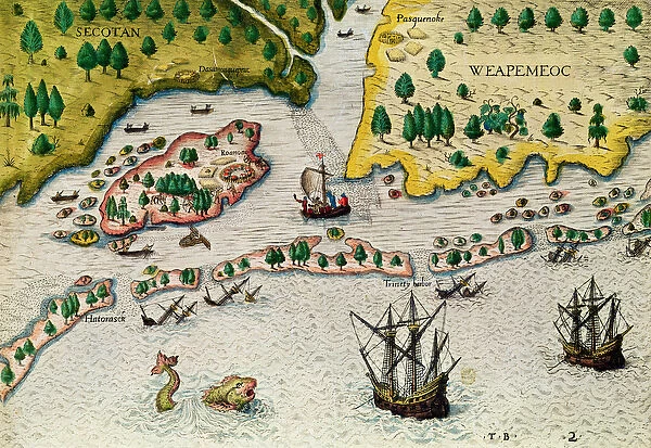 The Arrival of the English in Virginia, from Admiranda Narratio 1585-88