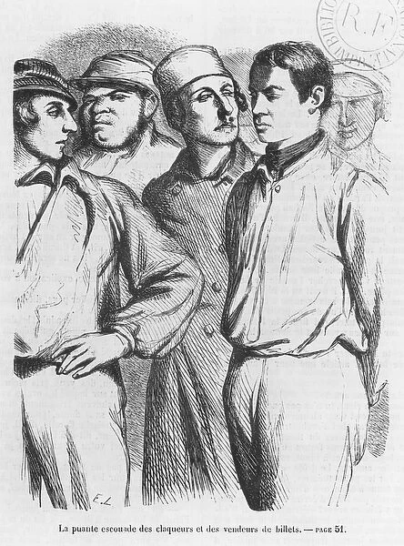 The arrogant squad of hired applauders and ticket sellers, illustration from Les