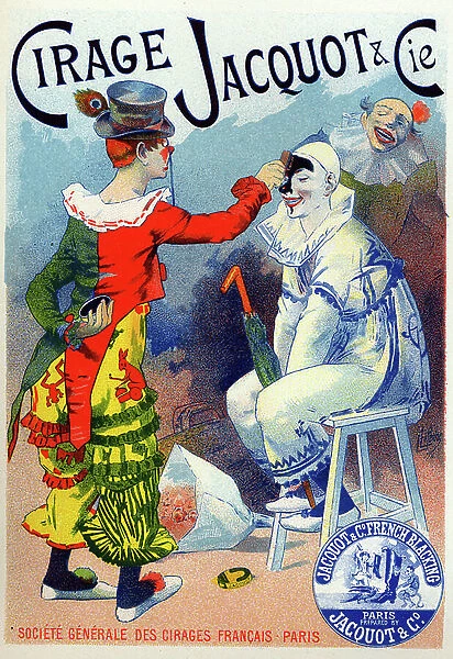 Art. Entertainment. Clowns. Jacquot Shoe Polish. Poster by Lefevre, France, 1894. (poster)