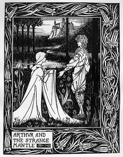 Arthur and the strange mantle, an illustration from Le Morte d'Arthur'