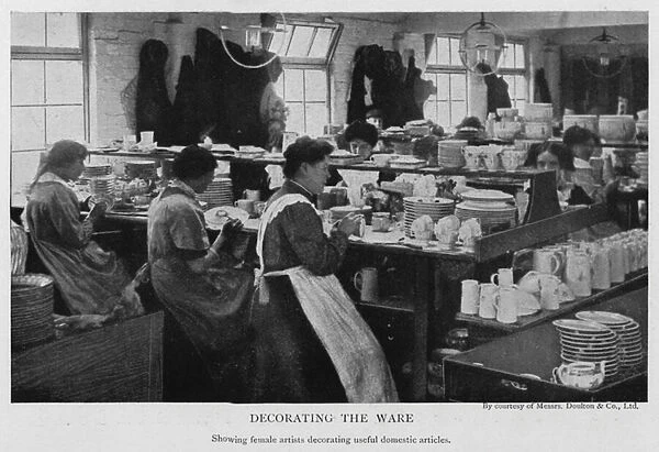Artists decorating the ware at the Doulton and Co factory (b  /  w photo)