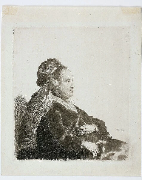 The artist's mother sitting, wearing an oriental headdress, 1631 (Etching)
