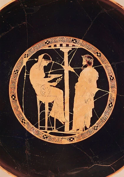 Athenian red-figure kylix depicting Aegeus, King of Athens